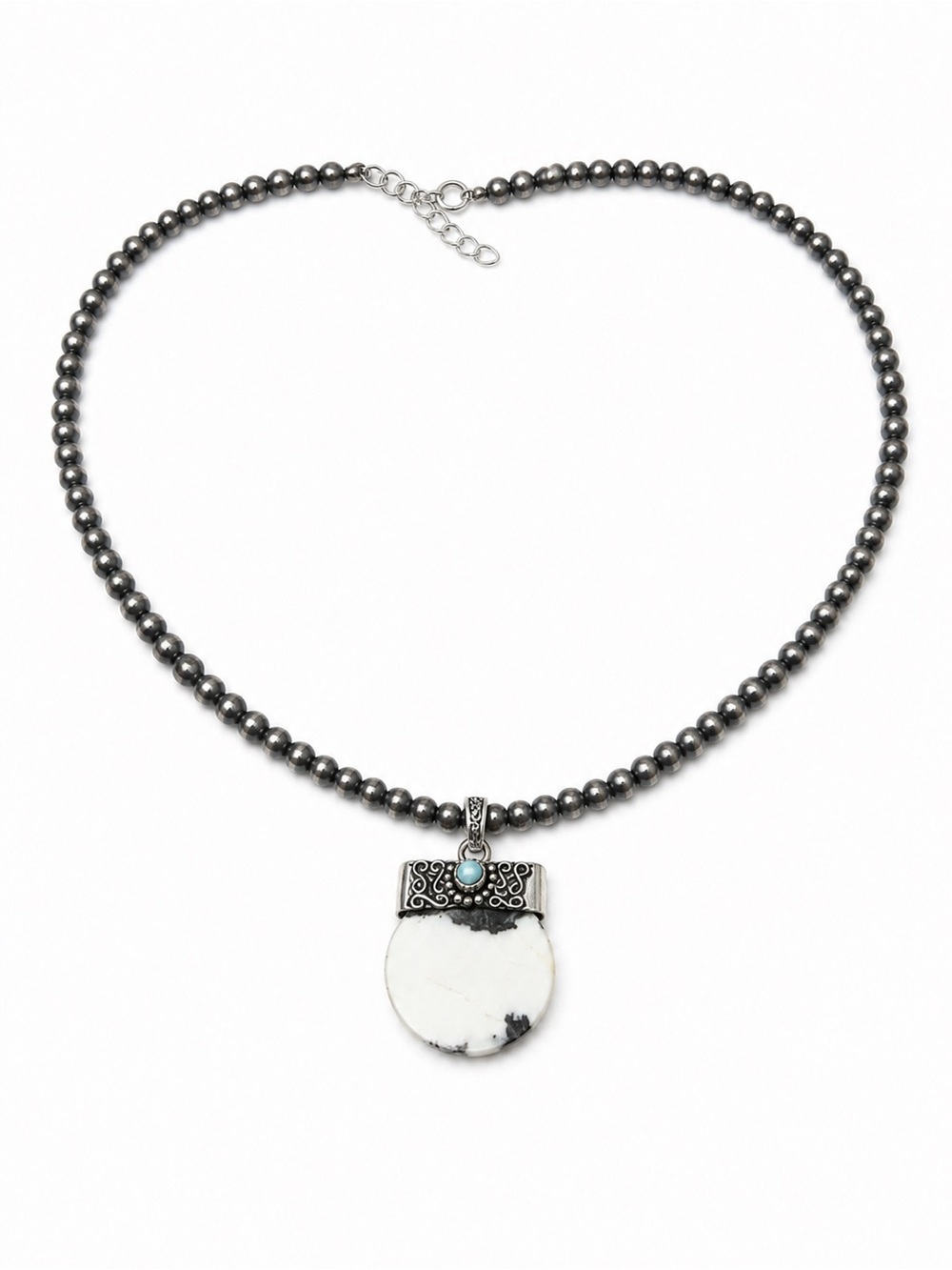 White Howlite Pendant Beaded Necklace - Women Jewelry